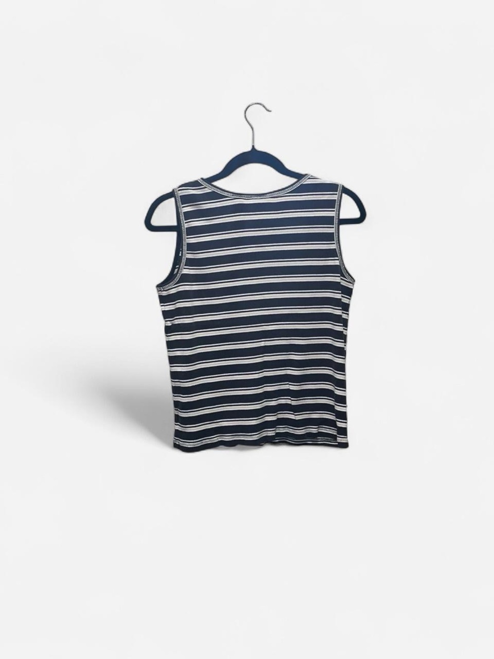 St. John's Bay Navy & White Striped V-Neck Tank - Picture 5 of 6
